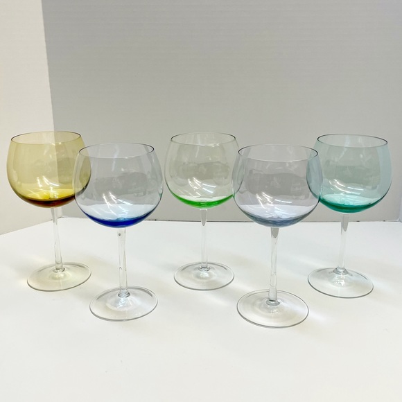 Block Crystal Mouth Blown Crystal Pastel Tint Balloon Wine Glasses - Picture 3 of 11